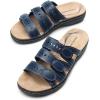 DREAM PAIRS Women’s Slide Sandals Comfortable Arch Support Casual Walking Sandals Adjustable Straps Slip On Low Wedge Flat Sandals(Navy)