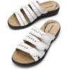 DREAM PAIRS Women’s Slide Sandals Comfortable Arch Support Casual Walking Sandals Adjustable Straps Slip On Low Wedge Flat Sandals(White)