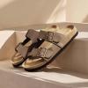 DREAM PAIRS Womens Slide Sandals Cork Footbed Open Toe Adjustable Flat Sandals Comfort Slip On Slippers for Summer(Brown)