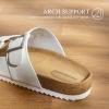 DREAM PAIRS Womens Slide Sandals Cork Footbed Open Toe Adjustable Flat Sandals Comfort Slip On Slippers for Summer(White)