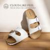 DREAM PAIRS Womens Slide Sandals Cork Footbed Open Toe Adjustable Flat Sandals Comfort Slip On Slippers for Summer(White)