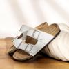DREAM PAIRS Womens Slide Sandals Cork Footbed Open Toe Adjustable Flat Sandals Comfort Slip On Slippers for Summer(White)