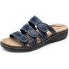 DREAM PAIRS Women’s Slide Sandals Comfortable Arch Support Casual Walking Sandals Adjustable Straps Slip On Low Wedge Flat Sandals(Navy)