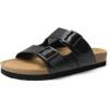DREAM PAIRS Womens Slide Sandals Cork Footbed Open Toe Adjustable Flat Sandals Comfort Slip On Slippers for Summer(Black)