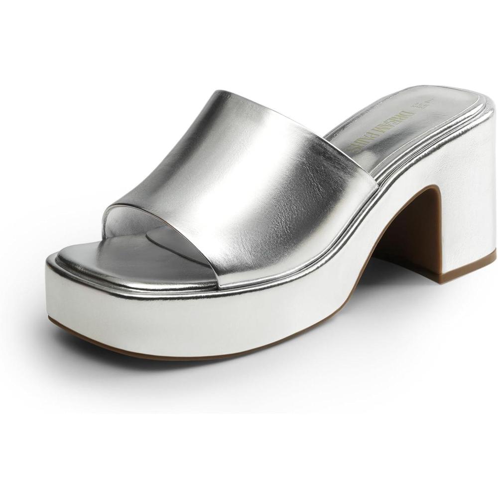 imageDREAM PAIRS High Chunky Platform Heels for Women Fashion Comfort Slip on Square Open Toe Block Heel SandalsSilverpu