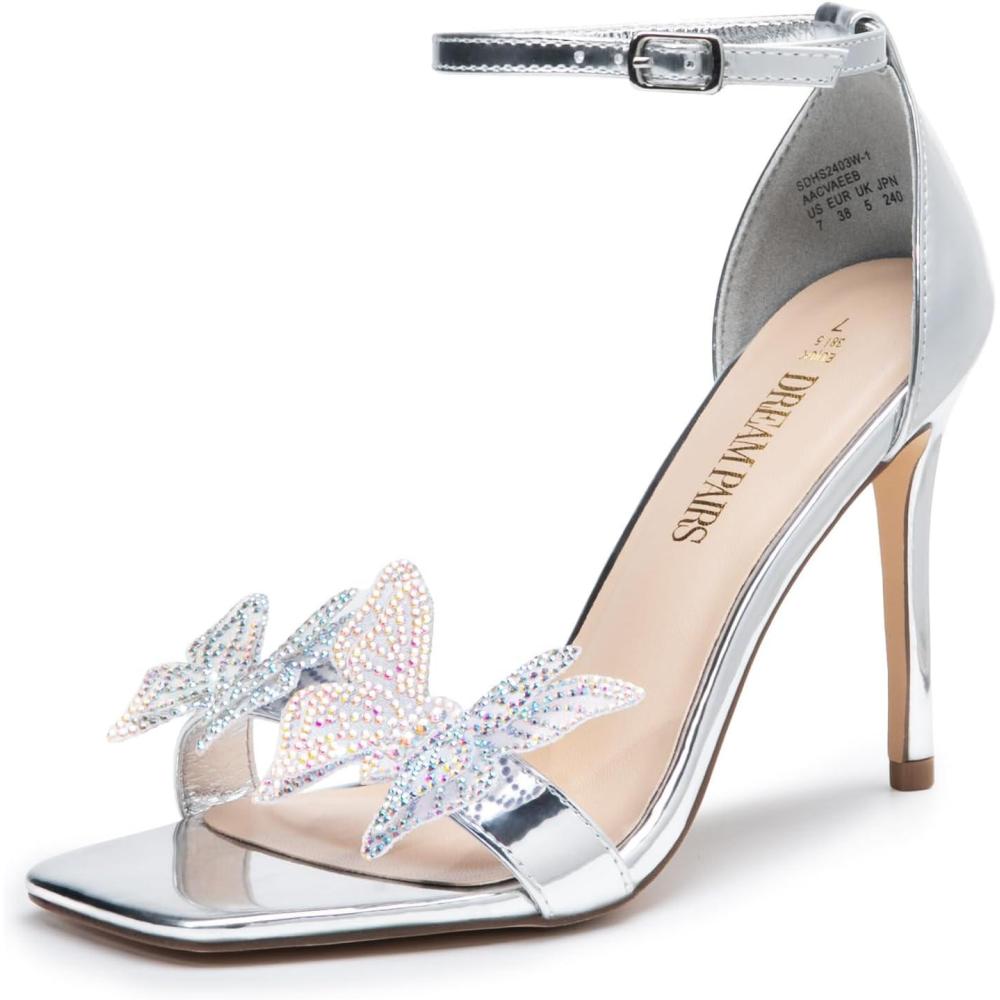 imageDREAM PAIRS Lace Up High Heels Stilletos Gladiator Open Square Toe Fashion Dressy Wedding Bridal Pumps SandalsAll Silverpat