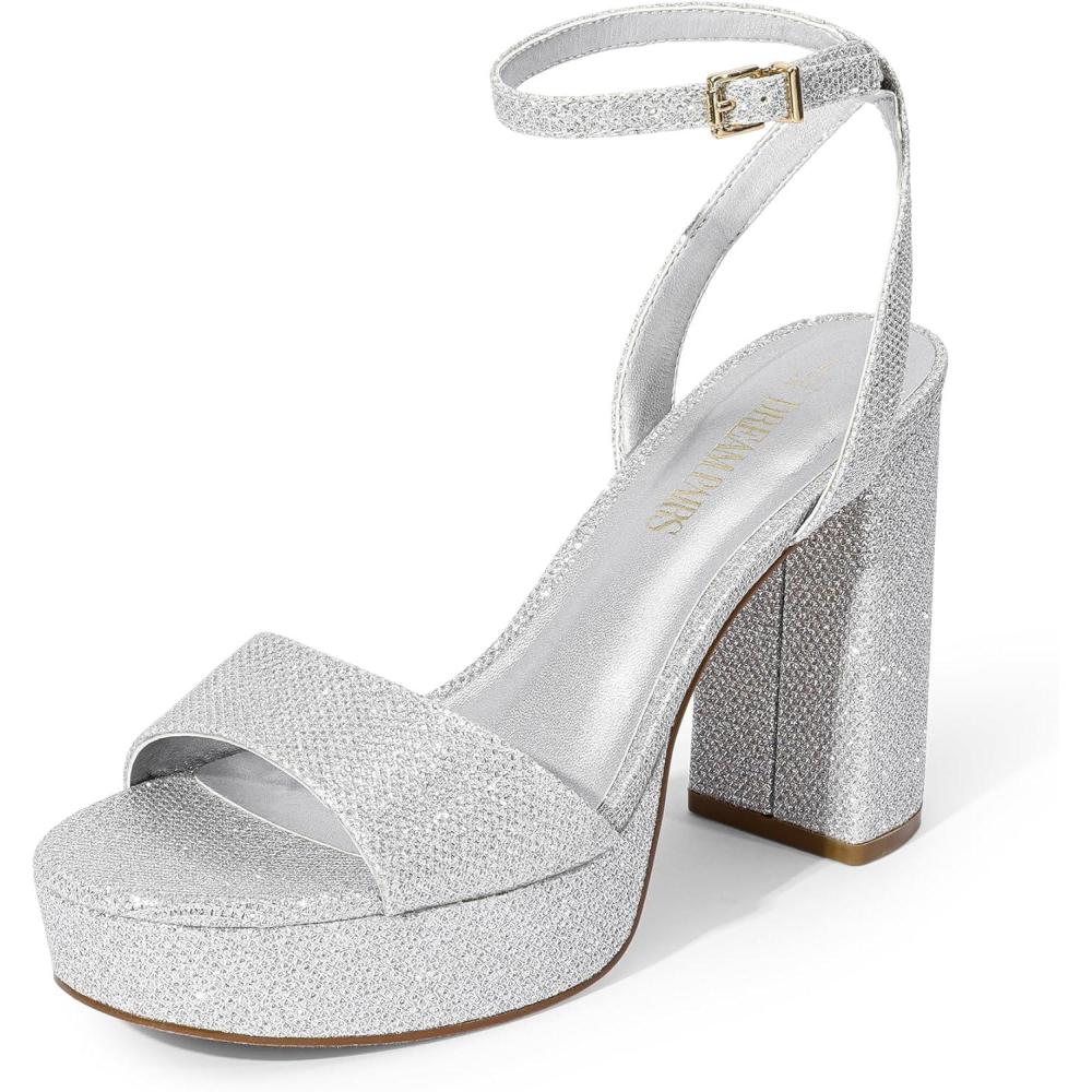imageDREAM PAIRS Platform High Heels for Women Chunky Round Open Toe Ankle Strap Stylish Heeled Sandals for Party Prom WeddingSilverglitter