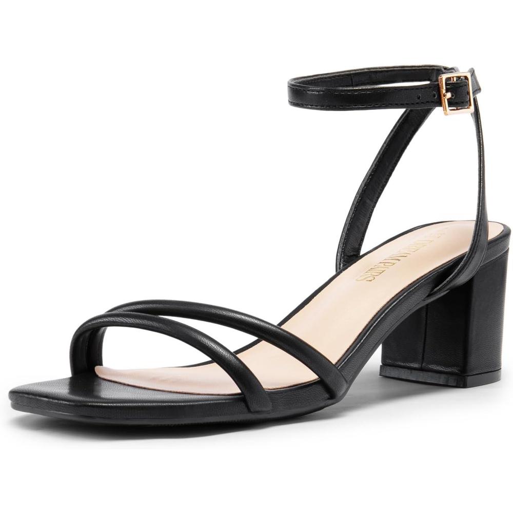 imageDREAM PAIRS Womens Chunky Strappy Heels Square Open Toe Ankle Buckle Low Heels Sandals for Daily Wedding Party DressBlackpu
