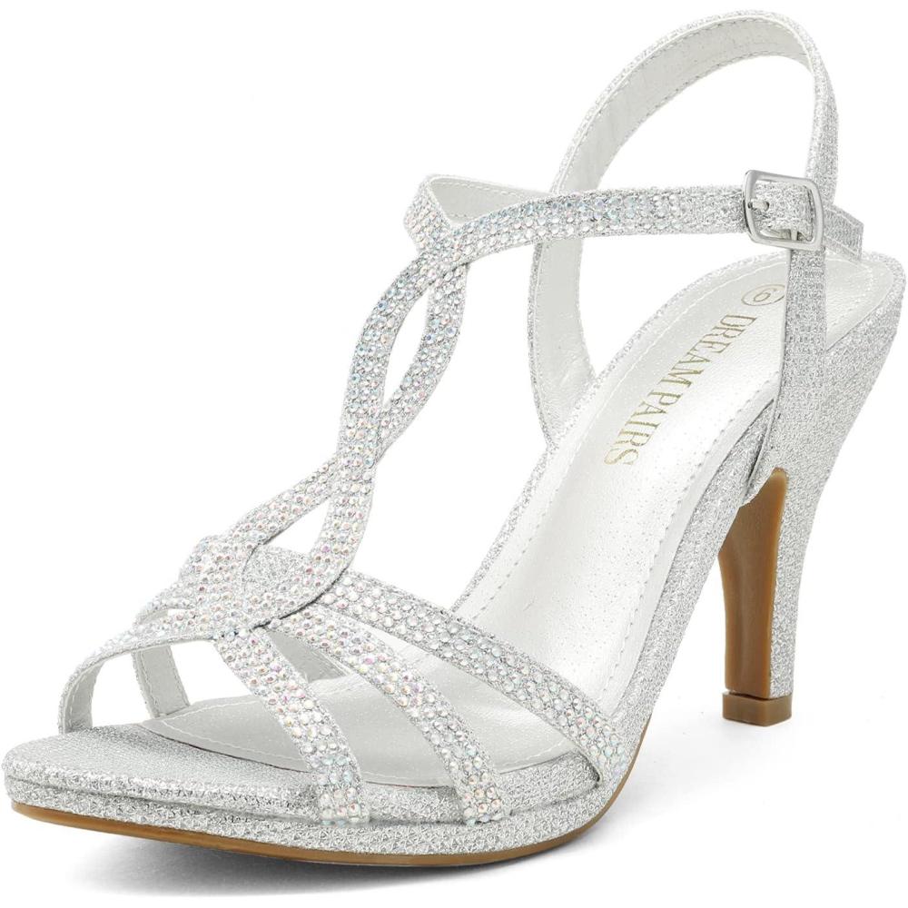 imageDREAM PAIRS Womens Kitten Heels Open Toe Stilettos Rhinestone Heels for Dressy WeddingSilver