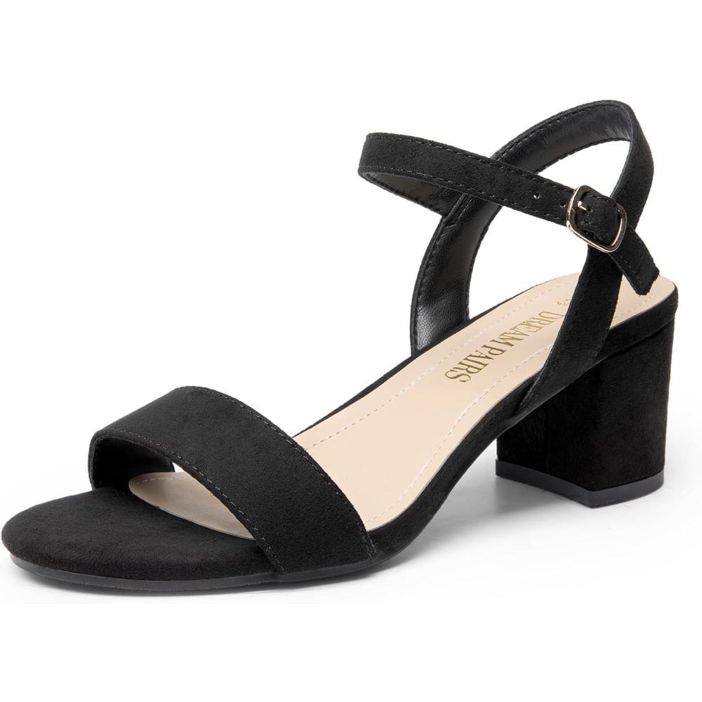 imageDREAM PAIRS Womens Low Heels Block Open Toe Ankle Strap Classic Short Chunky Sandals with Buckle for Daily Work Wedding PartyBlacksuede