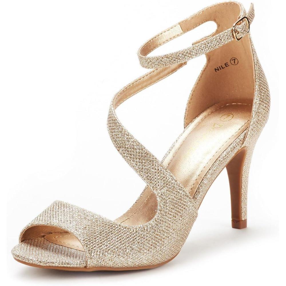 imageDREAM PAIRS Womens NILE Fashion Stilettos Open Toe Pump Heel SandalsGold Glitter