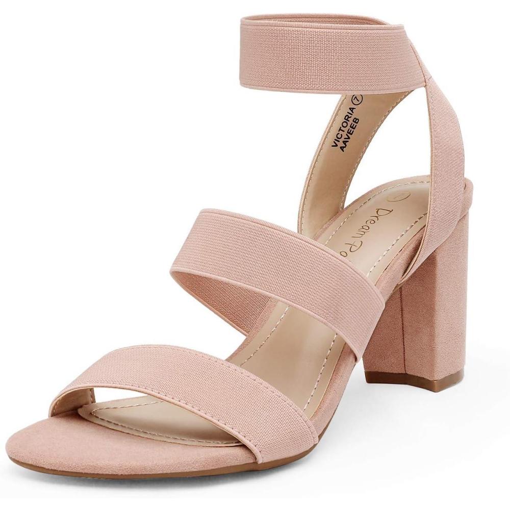 imageDREAM PAIRS Womens Open Toe High Chunky Elastic Strap Dress Heel SandalsBlush