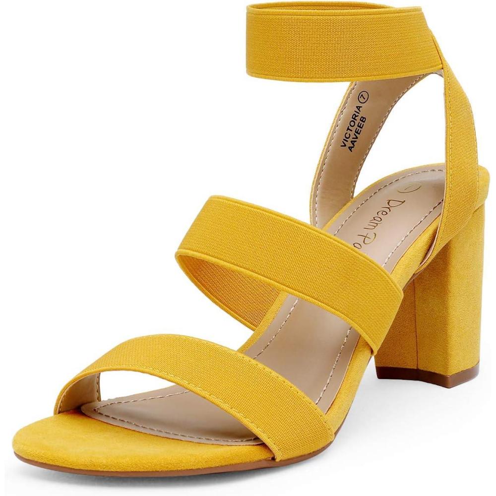 imageDREAM PAIRS Womens Open Toe High Chunky Elastic Strap Dress Heel SandalsMustardYellow