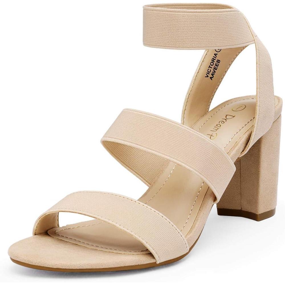 imageDREAM PAIRS Womens Open Toe High Chunky Elastic Strap Dress Heel SandalsNude
