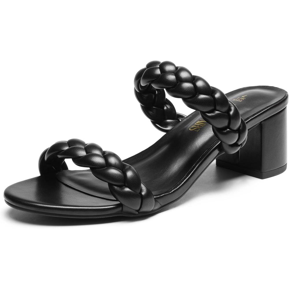 imageDREAM PAIRS Womens Two Braided Strap Low Heels for Women Open Toe Block Chunky Heels Sandals Holiday Party Wedding Dress Pumps ShoesBlack