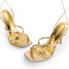 DREAM PAIRS Heels for Women Strappy High Stiletto Lace Up Heeled Sandals Square Open Toe Heels for Prom Party Dating(Gold-pu)