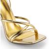 DREAM PAIRS Heels for Women Strappy High Stiletto Lace Up Heeled Sandals Square Open Toe Heels for Prom Party Dating(Gold-pu)