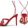DREAM PAIRS Heels for Women Strappy High Stiletto Lace Up Heeled Sandals Square Open Toe Heels for Prom Party Dating(Red-pu)