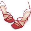 DREAM PAIRS Heels for Women Strappy High Stiletto Lace Up Heeled Sandals Square Open Toe Heels for Prom Party Dating(Red-pu)