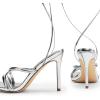 DREAM PAIRS Heels for Women Strappy High Stiletto Lace Up Heeled Sandals Square Open Toe Heels for Prom Party Dating(Silver-pu)
