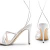 DREAM PAIRS Heels for Women Strappy High Stiletto Lace Up Heeled Sandals Square Open Toe Heels for Prom Party Dating(White-pu)