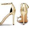 DREAM PAIRS Lace Up High Heels Stilletos Gladiator Open Square Toe Fashion Dressy Wedding Bridal Pumps Sandals(Gold-pat)