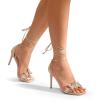 DREAM PAIRS Lace Up High Heels Stilletos Gladiator Open Square Toe Fashion Dressy Wedding Bridal Pumps Sandals(Nude-pu)