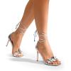 DREAM PAIRS Lace Up High Heels Stilletos Gladiator Open Square Toe Fashion Dressy Wedding Bridal Pumps Sandals(Silver-pat)