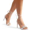 DREAM PAIRS Lace Up High Heels Stilletos Gladiator Open Square Toe Fashion Dressy Wedding Bridal Pumps Sandals(White-pu)