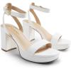 DREAM PAIRS Platform Heels for Women High Block Chunky Open Toe Ankle Strap Heels Fashion Wedding Party Evening Prom Dance Dress Pump Sandals Shoes(White-pu)