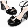 DREAM PAIRS Platform High Heels for Women Chunky Round Open Toe Ankle Strap Stylish Heeled Sandals for Party Prom Wedding(Black)