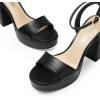 DREAM PAIRS Platform High Heels for Women Chunky Round Open Toe Ankle Strap Stylish Heeled Sandals for Party Prom Wedding(Black-pu)