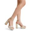 DREAM PAIRS Platform High Heels for Women Chunky Round Open Toe Ankle Strap Stylish Heeled Sandals for Party Prom Wedding(Gold-glitter)
