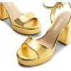 DREAM PAIRS Platform High Heels for Women Chunky Round Open Toe Ankle Strap Stylish Heeled Sandals for Party Prom Wedding(Gold-pu)