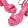 DREAM PAIRS Platform High Heels for Women Chunky Round Open Toe Ankle Strap Stylish Heeled Sandals for Party Prom Wedding(Hot Pink-pu)