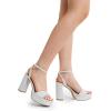 DREAM PAIRS Platform High Heels for Women Chunky Round Open Toe Ankle Strap Stylish Heeled Sandals for Party Prom Wedding(Silver-glitter)