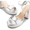 DREAM PAIRS Platform High Heels for Women Chunky Round Open Toe Ankle Strap Stylish Heeled Sandals for Party Prom Wedding(Silver-pu)
