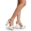 DREAM PAIRS Platform High Heels for Women Chunky Round Open Toe Ankle Strap Stylish Heeled Sandals for Party Prom Wedding(White-pu)