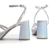 DREAM PAIRS Strappy Heels for Women Platform Chunky High 3-inch Heeled Sandals with Square Open Toe Ankle Buckle for Graduation Party Prom Daily Wedding(Silver-pu)