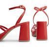 DREAM PAIRS Strappy Heels for Women Platform Chunky High 3-inch Heeled Sandals with Square Open Toe Ankle Buckle for Graduation Party Prom Daily Wedding(Red-pu)