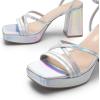 DREAM PAIRS Strappy Heels for Women Platform Chunky High 3-inch Heeled Sandals with Square Open Toe Ankle Buckle for Graduation Party Prom Daily Wedding(Silver-pu)