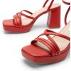 DREAM PAIRS Strappy Heels for Women Platform Chunky High 3-inch Heeled Sandals with Square Open Toe Ankle Buckle for Graduation Party Prom Daily Wedding(Red-pu)