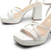 DREAM PAIRS Strappy Heels for Women Platform Chunky High 3-inch Heeled Sandals with Square Open Toe Ankle Buckle for Graduation Party Prom Daily Wedding(White-pu)