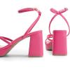 DREAM PAIRS Strappy Heels for Women Platform Chunky High 3-inch Heeled Sandals with Square Open Toe Ankle Buckle for Graduation Party Prom Daily Wedding(Hot Pink-pu)
