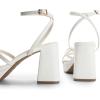 DREAM PAIRS Strappy Heels for Women Platform Chunky High 3-inch Heeled Sandals with Square Open Toe Ankle Buckle for Graduation Party Prom Daily Wedding(White-pu)