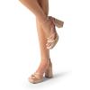 DREAM PAIRS Strappy Heels for Women Platform Chunky High 3-inch Heeled Sandals with Square Open Toe Ankle Buckle for Graduation Party Prom Daily Wedding(Nude-pu)