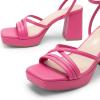 DREAM PAIRS Strappy Heels for Women Platform Chunky High 3-inch Heeled Sandals with Square Open Toe Ankle Buckle for Graduation Party Prom Daily Wedding(Hot Pink-pu)