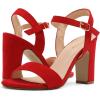 DREAM PAIRS Women’s Chunky Heels Open Toe Ankle Strap High Block Comfy Dress Heel Sandals Pumps Shoes(Red/Suede)
