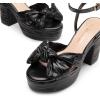 DREAM PAIRS Women’s Chunky Platform Heels Sandals Pleated Bow Knot Ankle Buckle Strap Heeled Sandals Open Toe Comfortable Wedding Party Dress Shoes(Black)