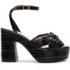 DREAM PAIRS Women’s Chunky Platform Heels Sandals Pleated Bow Knot Ankle Buckle Strap Heeled Sandals Open Toe Comfortable Wedding Party Dress Shoes(Black)